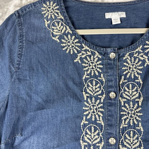 J.Jill‎ Denim Chambray Tunic Dress Women's Large Embroidered with Pockets (0918) - Picture 3 of 13